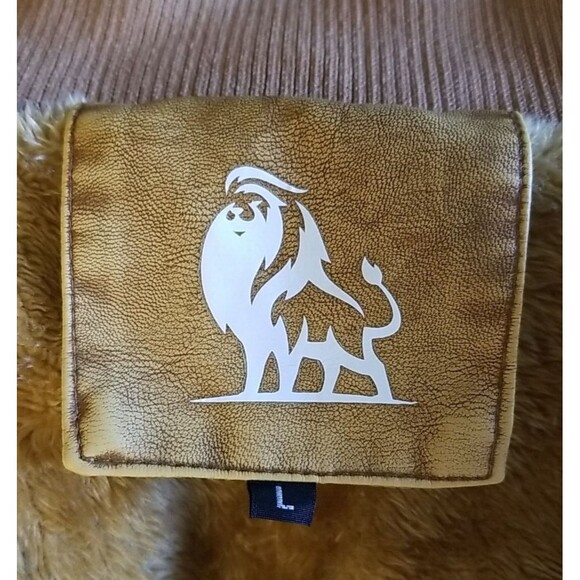 David Outerwear Brown Bomber Jacket Faux Leather L Pockets faux fur lined Men's - Picture 10 of 12